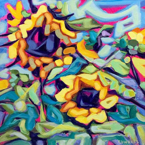 Painting of sunflowers and leaves