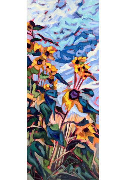 painting of sunflowers reaching to the sky