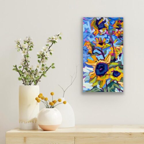 Summer Yellows sunflower painting with flowers vase