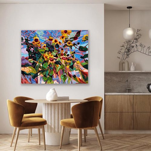 sunflower painting in kitchen dining room