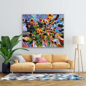 sunflower painting in living room