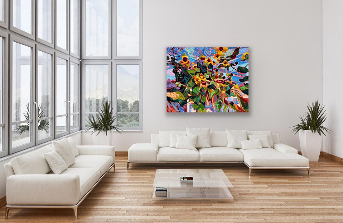 sunflower painting in living room